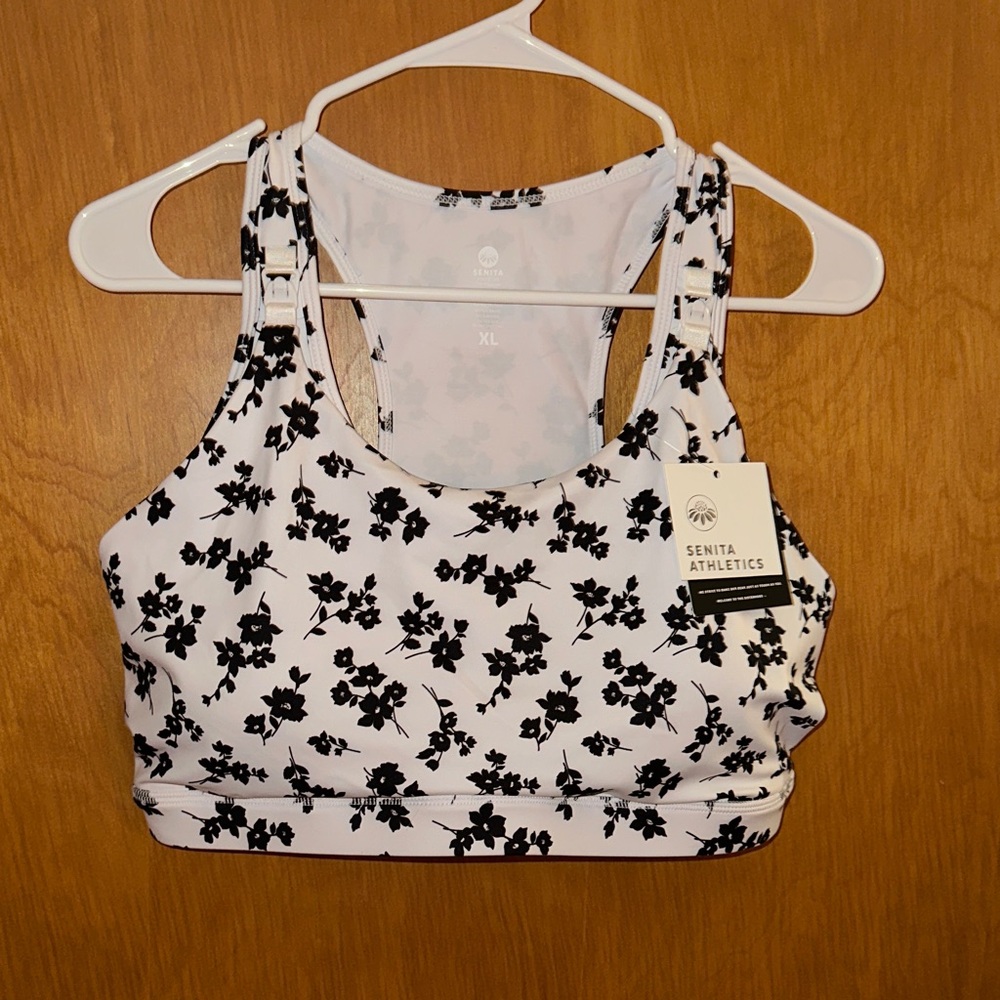 Senita Athletics Monochrome Floral Sports Bra